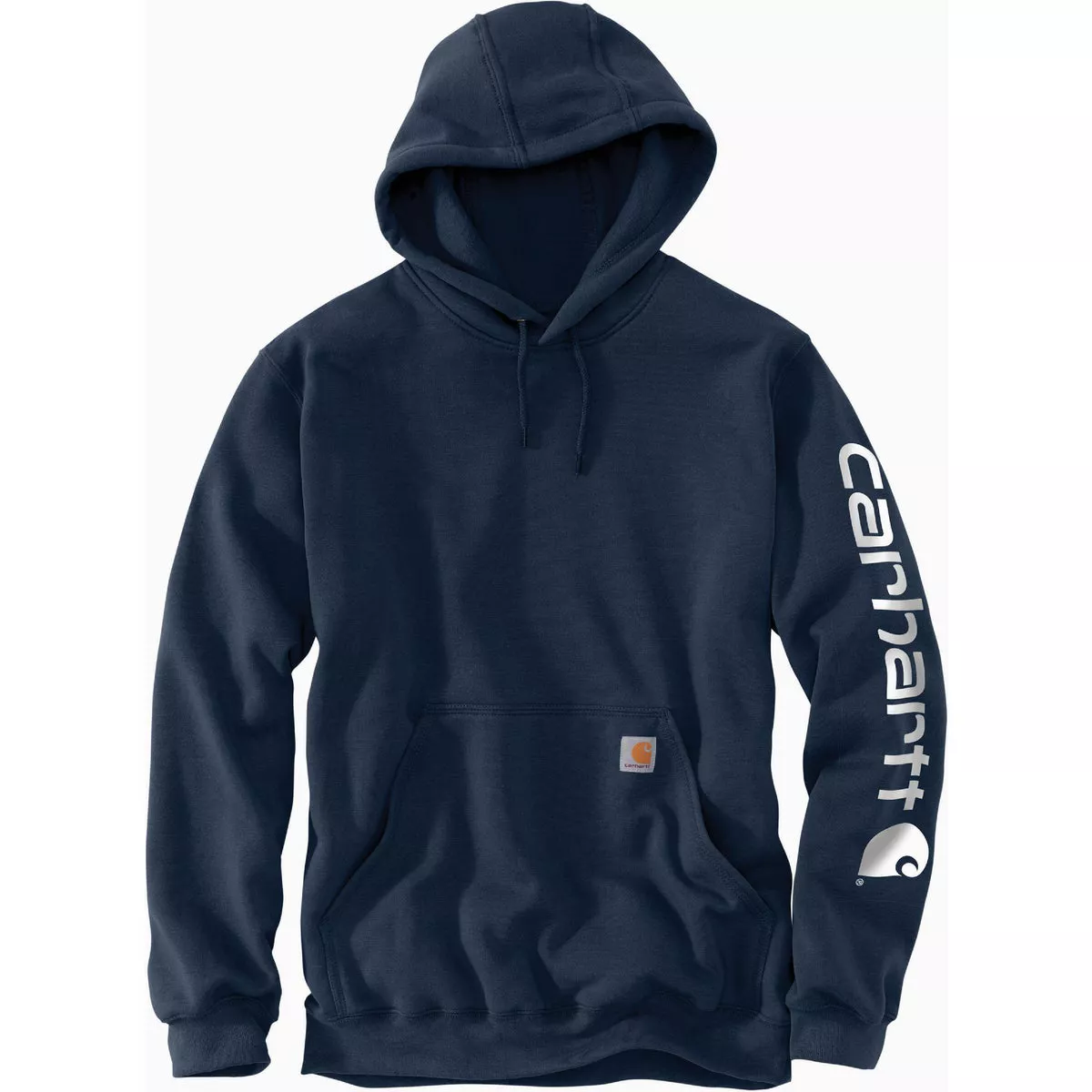Carhartt Men's XS Regular New Navy Midweight Logo Sleeve Graphic Pullover Hooded Sweatshirt, Loose Fit