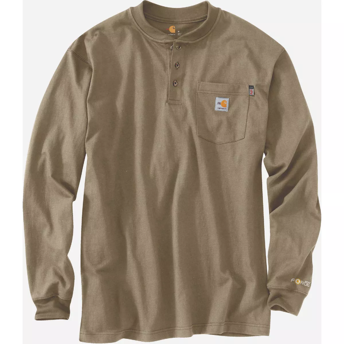 Carhartt Force Men's Small Regular Khaki Long Sleeve Flame-Resistant Cotton Henley