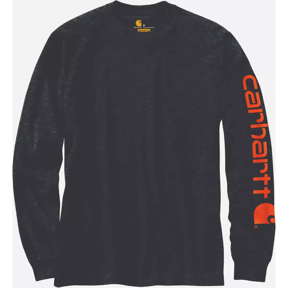 Carhartt Men's XL Tall Carbon Heather Heavyweight Long Sleeve Logo Sleeve Graphic T-Shirt, Loose Fit