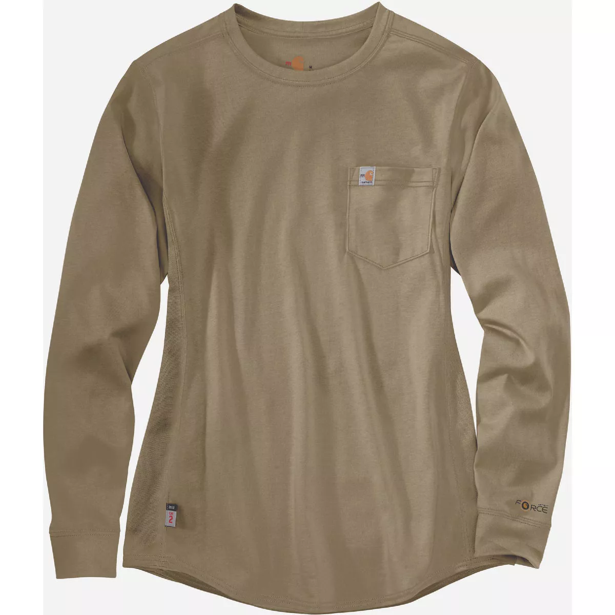 Carhartt Force Women's XS Regular Khaki Long Sleeve Flame-Resistant Cotton T-Shirt, Relaxed Fit