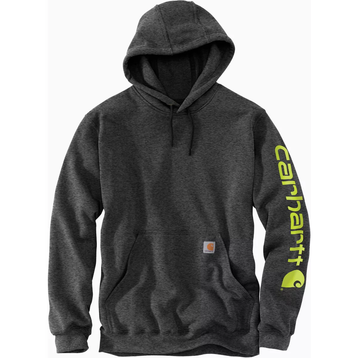 Carhartt Men's Small Regular Carbon Heather Midweight Logo Sleeve Graphic Pullover Hooded Sweatshirt, Loose Fit