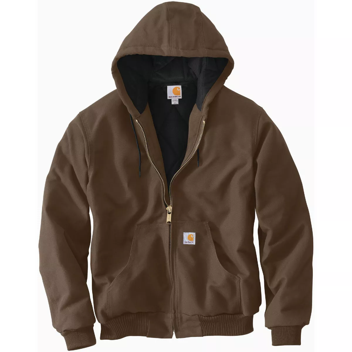 Carhartt Men's XL Regular Coffee Firm Duck Insulated Flannel-Line Active Jacket, Loose Fit