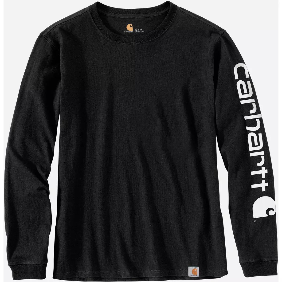 Carhartt Women's Small Regular Black Heavyweight Long Sleeve Logo Sleeve Graphic T-Shirt, Loose Fit