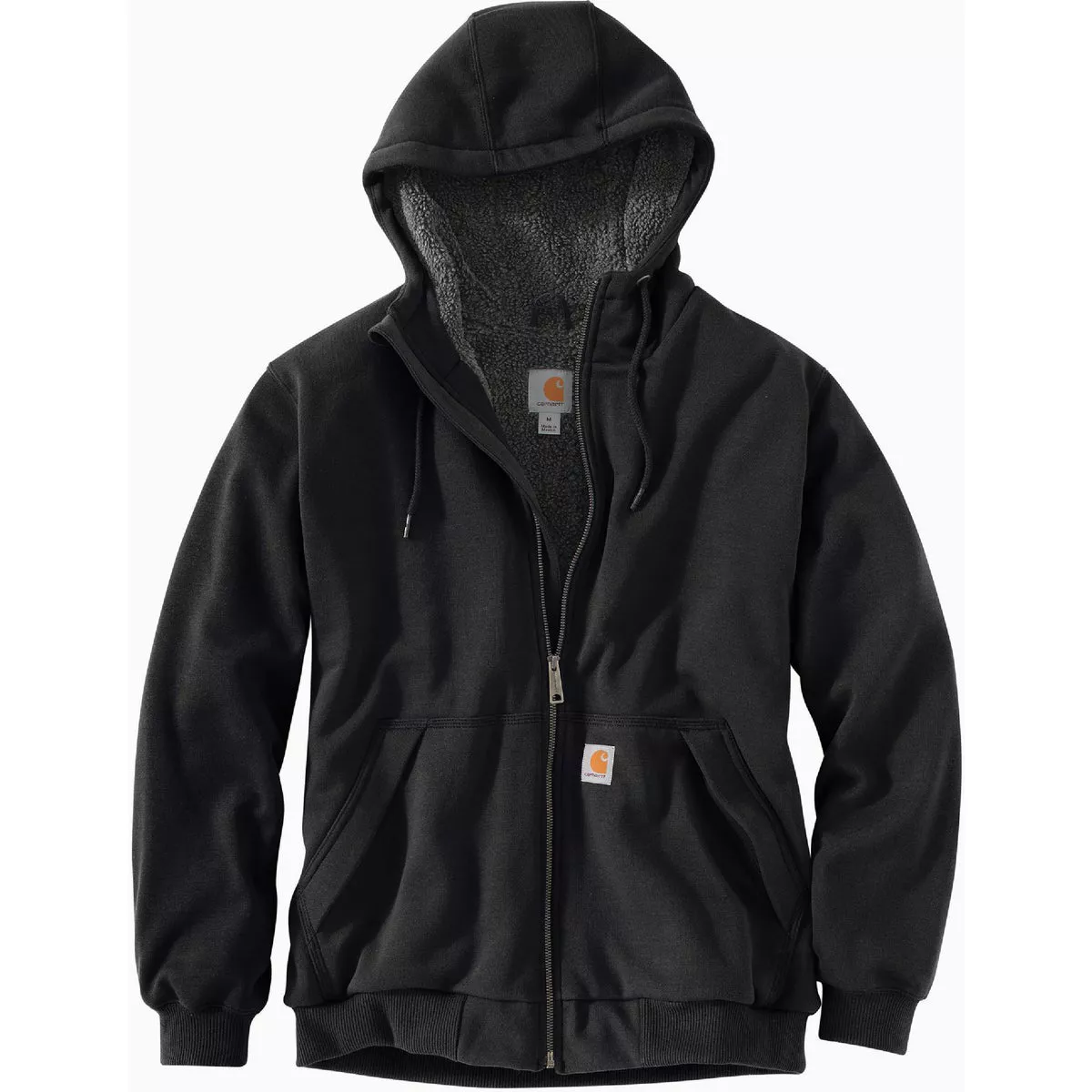 Carhartt Rain Defender Men's Small Regular Black Midweight Sherpa-Lined Full Zip Hooded Sweatshirt, Relaxed Fit
