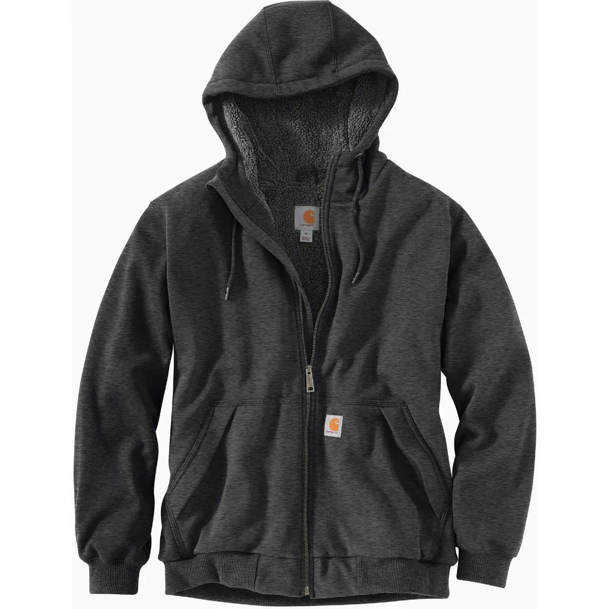 Carhartt Rain Defender Men's 2XL Regular Carbon Heather Midweight Sherpa-Lined Full Zip Hooded Sweatshirt, Relaxed Fit