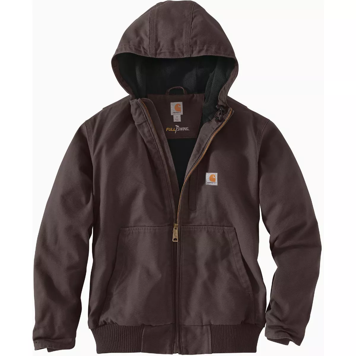 Carhartt Full Swing Men's Small Regular Dark Brown Washed Duck Fleece-Lined Active Jacket, Loose Fit