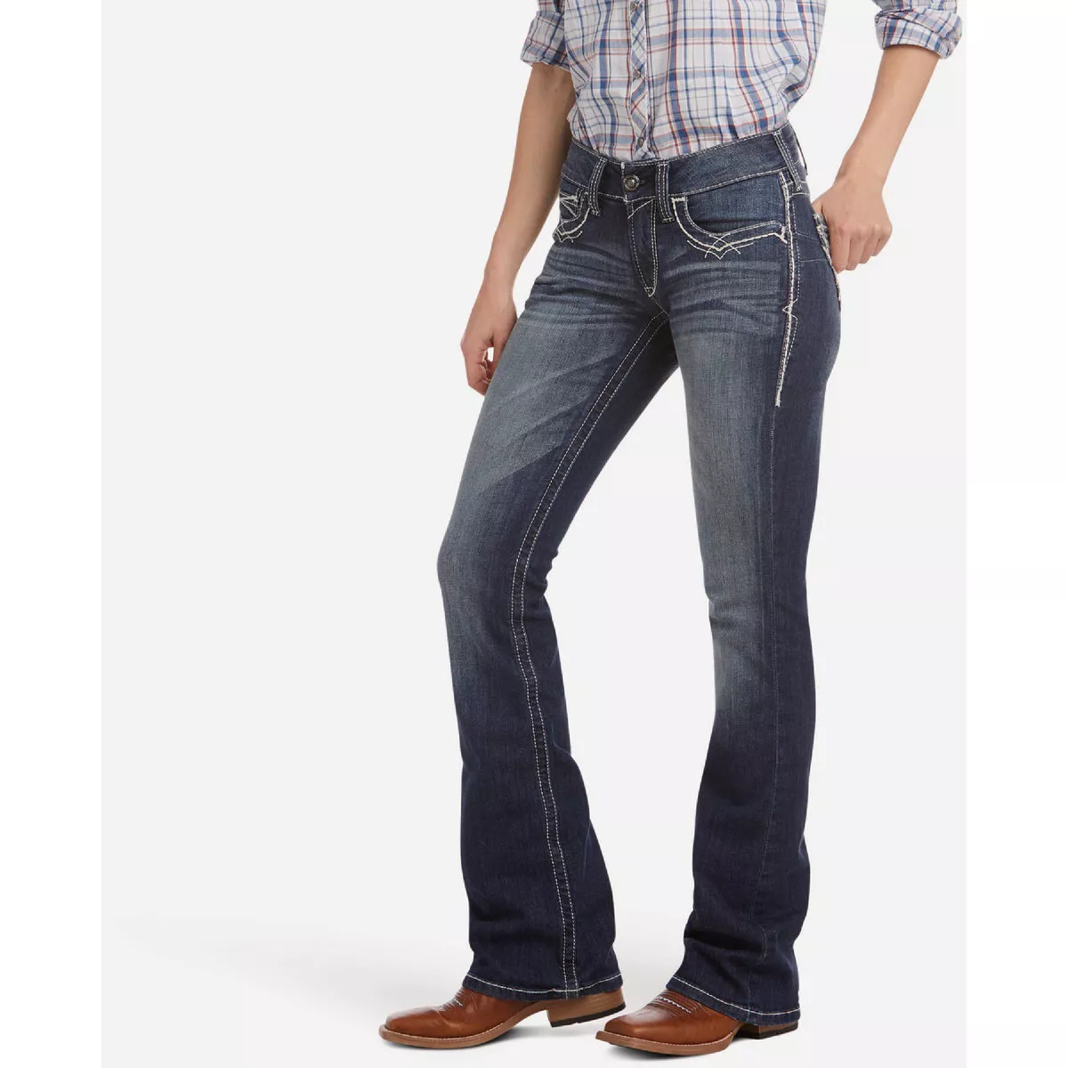 Ariat Women's 28 Short Marine R.E.A.L. Mid Rise Stretch Entwined Boot Cut Jean, Slim Fit