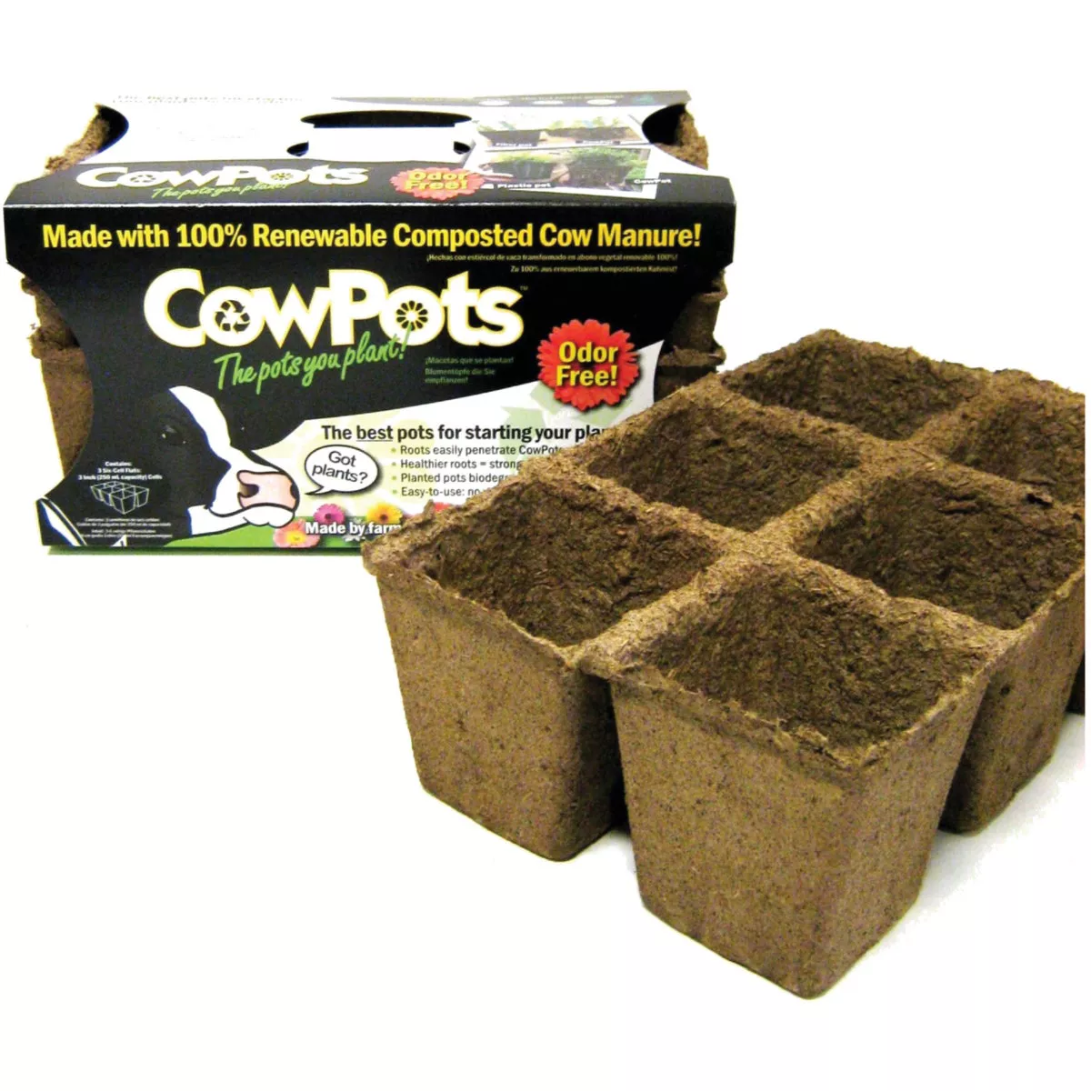 Summit CowPots 6-Cell #3 Square Cow Manure Grow Pot (3-Pack)