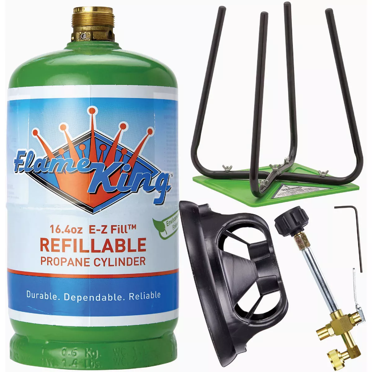 Flame King 1 Lb. Capacity Refillable LP Propane Tank & Kit