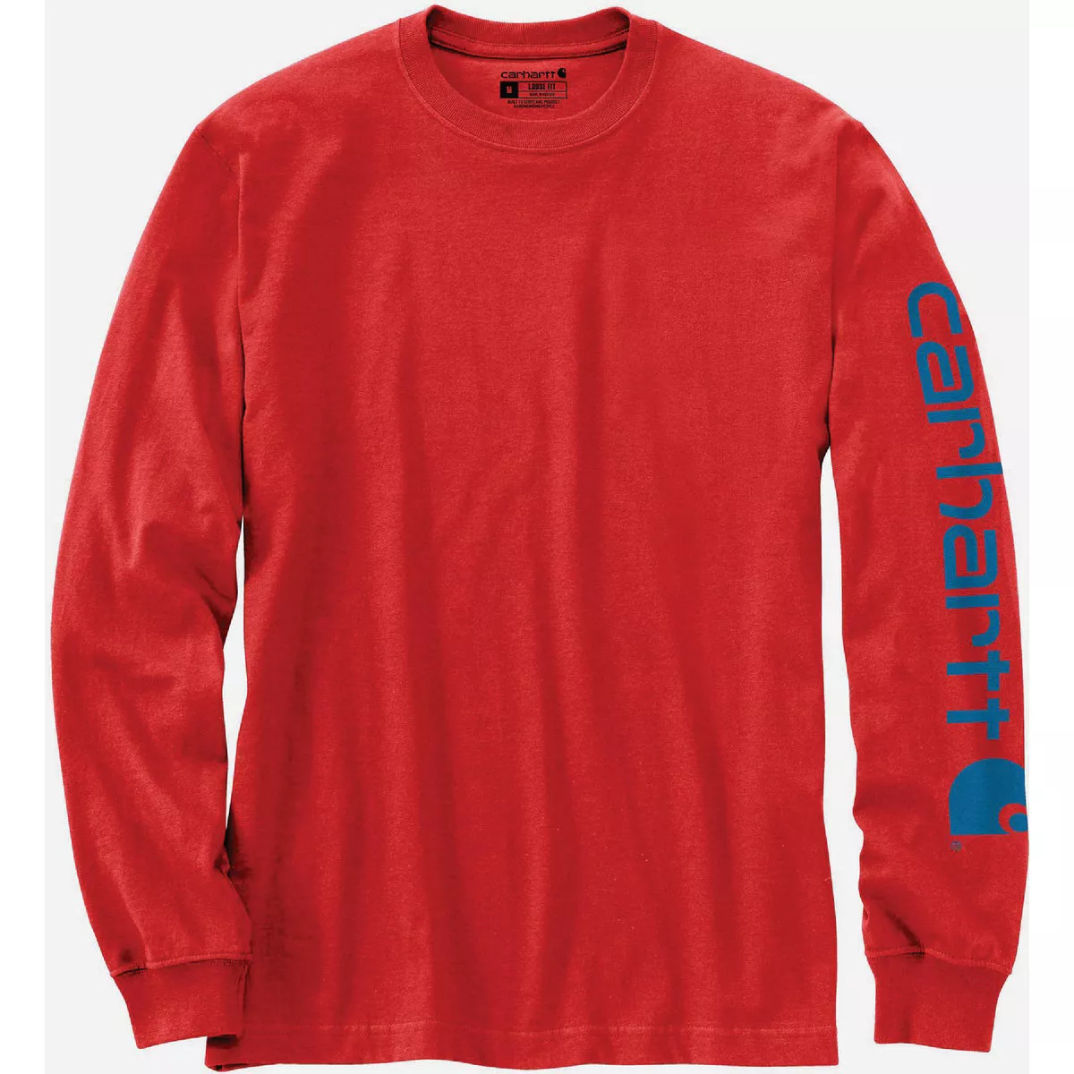 Carhartt Men's XL Regular Fire Red Heather Heavyweight Long Sleeve Logo Sleeve Graphic T-Shirt, Loose Fit