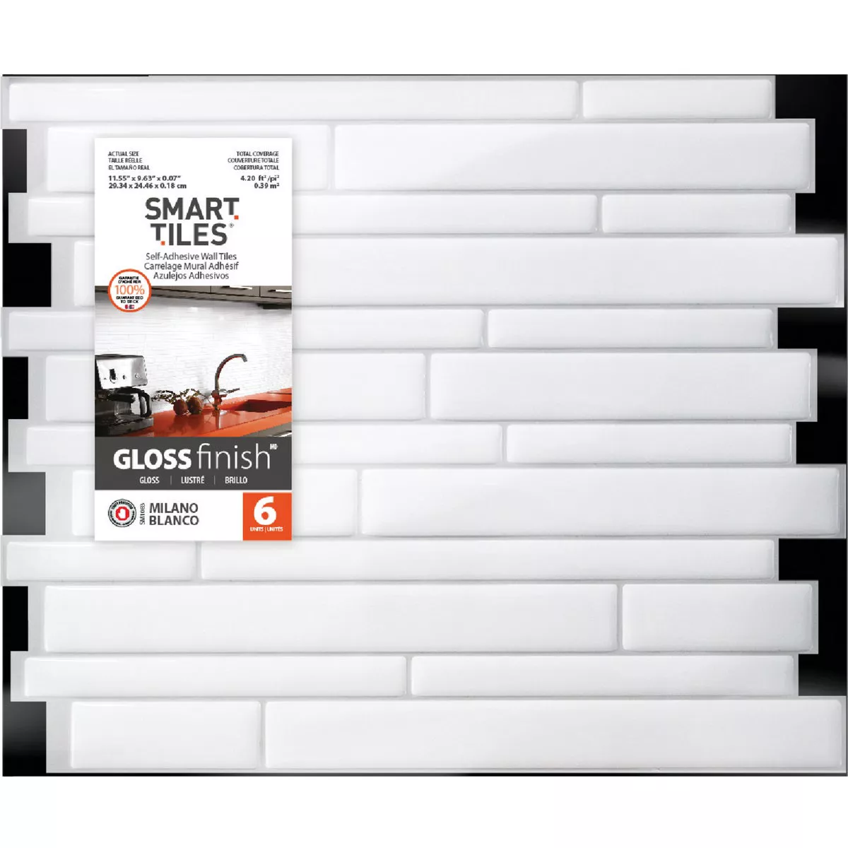 Smart Tiles Approx. 9 In. x 11 In.. Glass-Like Vinyl Backsplash Peel & Stick, Milano Blanco Mosaic (6-Pack)