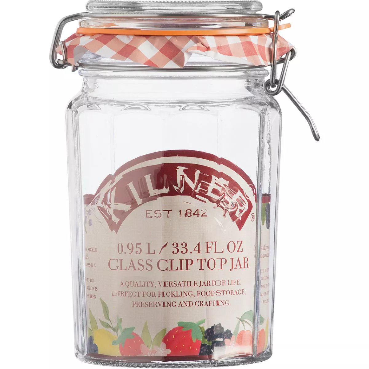 Kilner 33.4 Oz. Regular Mouth Clip Top Facet Glass Canning Jar