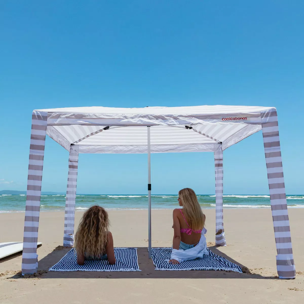 CoolCabana 5 Large Beach Shelter, Beige Stripe