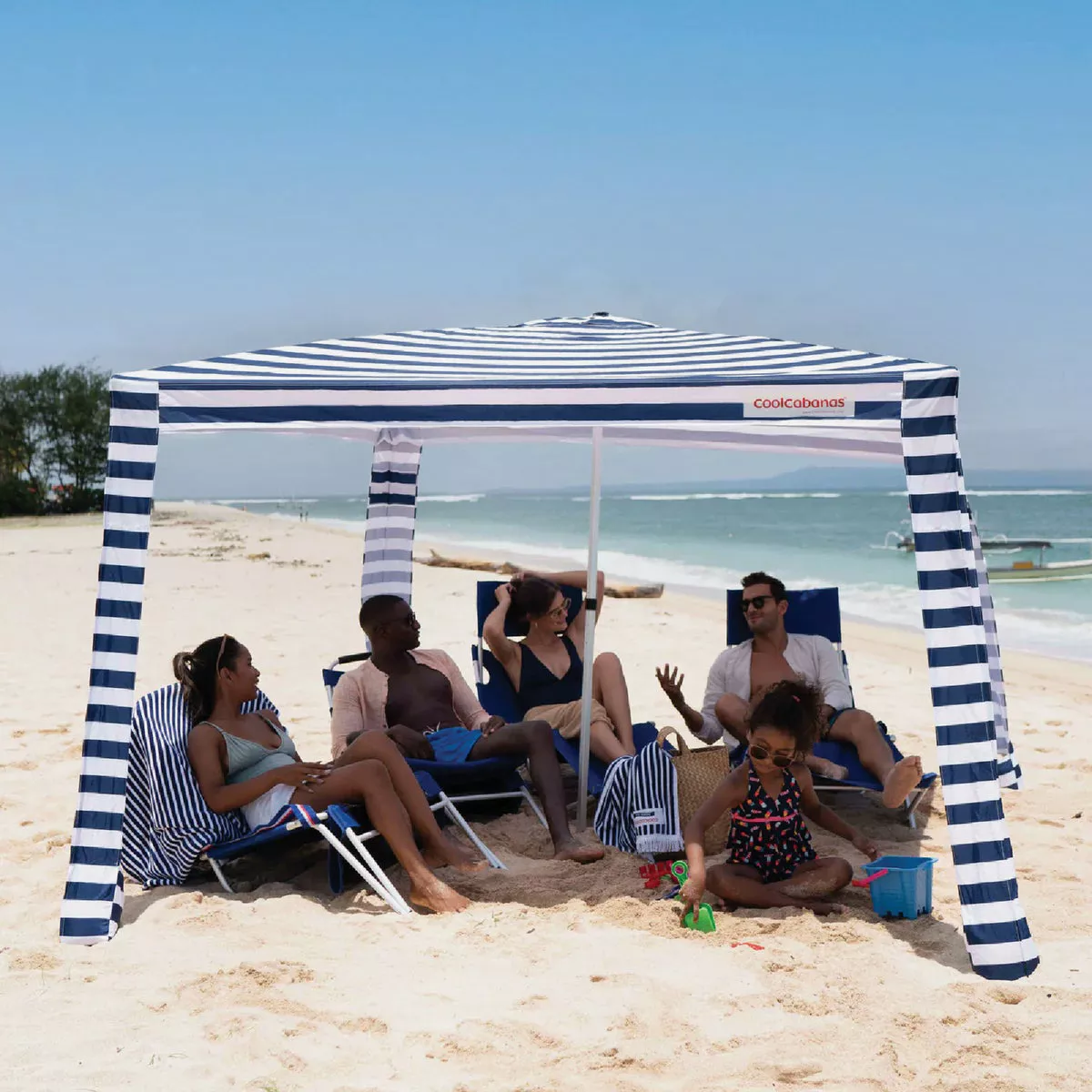 CoolCabana 5 Large Beach Shelter, Navy Stripe