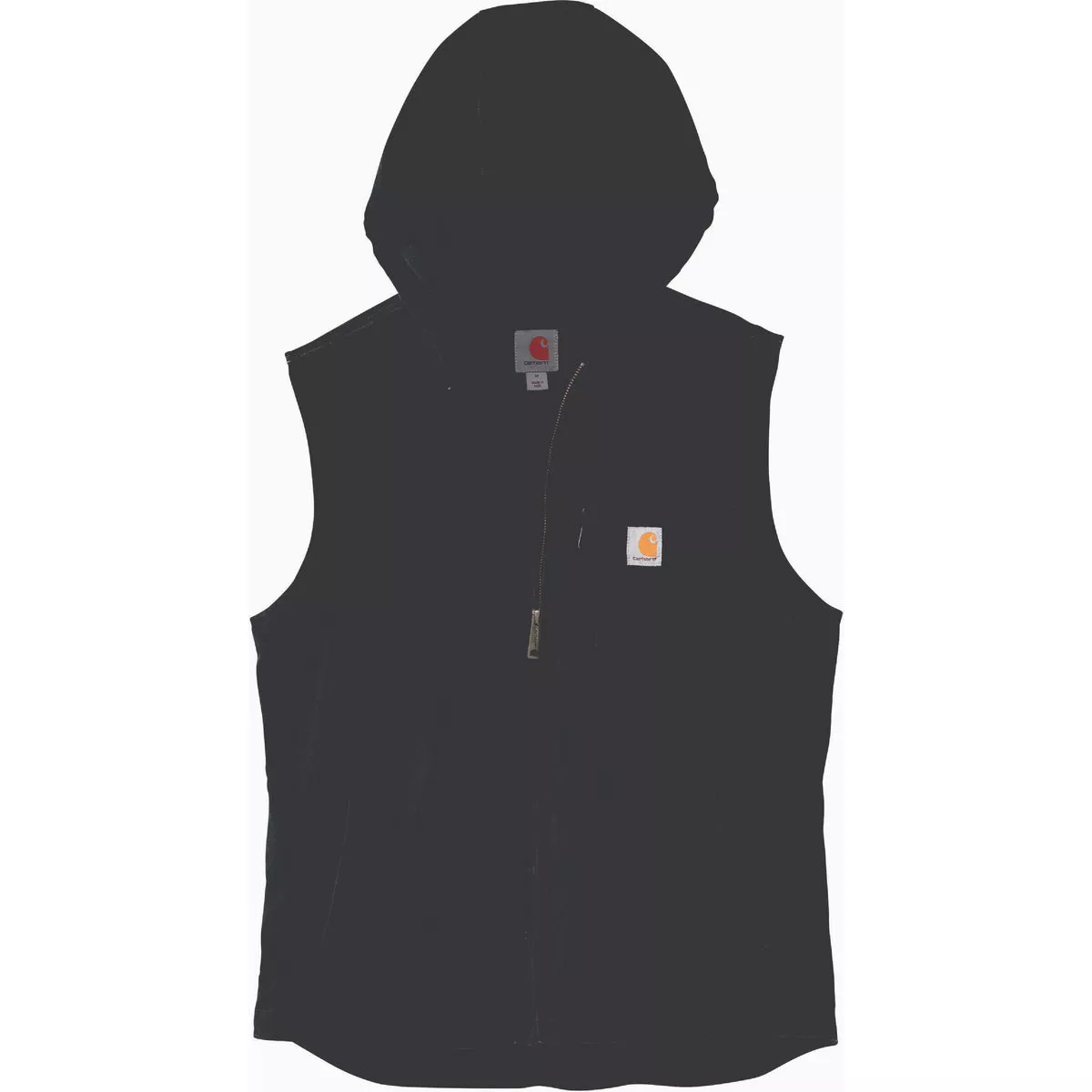 Carhartt Men's Small Regular Black Washed Duck Fleece-Lined Hooded Vest, Relaxed Fit