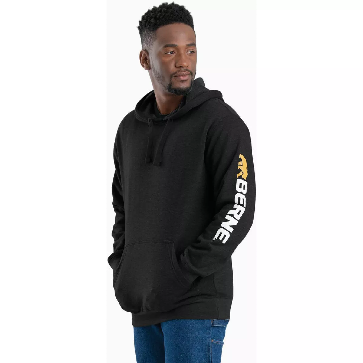 Berne Men's Large Regular Black Signature Sleeve Hooded Pullover