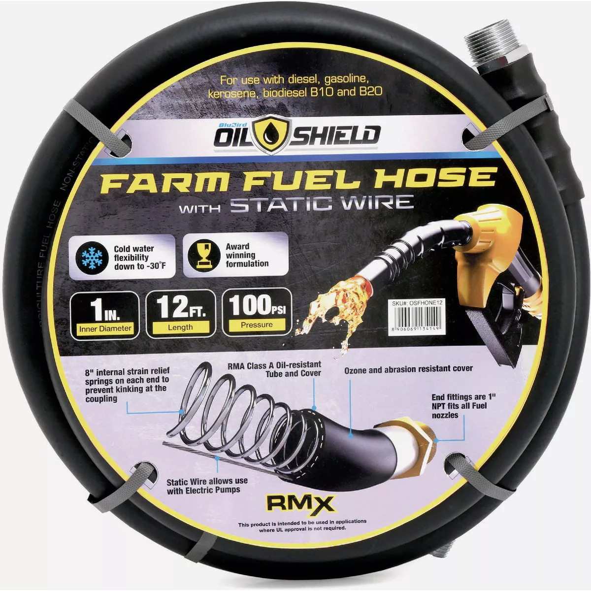 OilShield 1 in. x 12 ft. Rubber Farm Fuel Transfer Hose with Static Wire