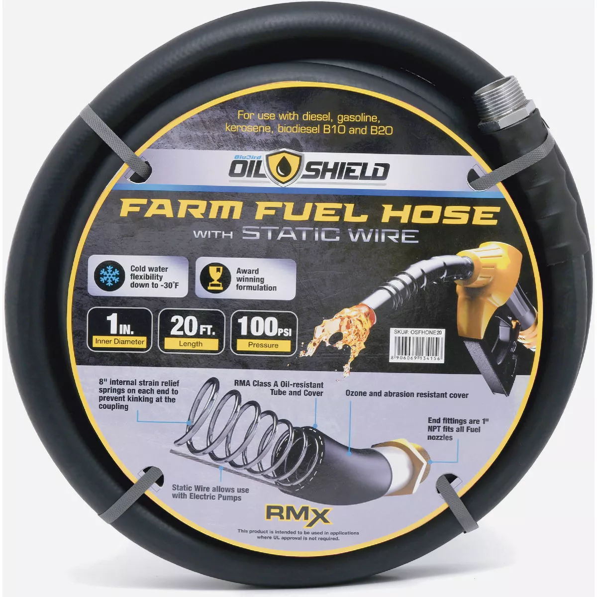 OilShield 1 in. x 20 ft. Rubber Farm Fuel Transfer Hose with Static Wire