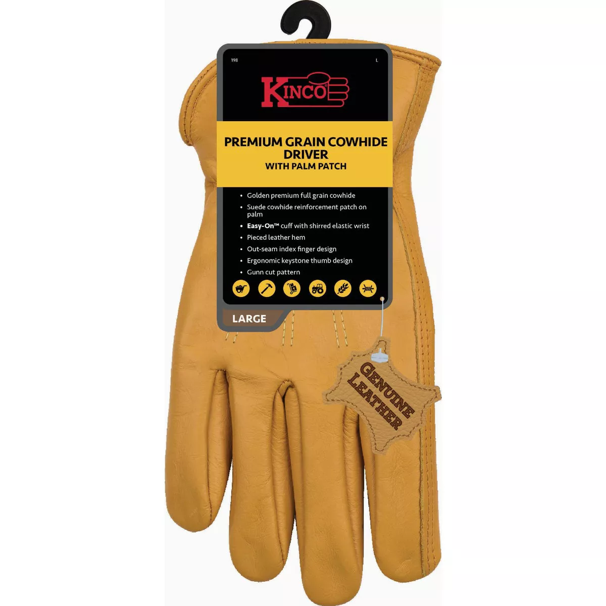 Kinco Men's Medium Premium Grain Cowhide Driver Glove with Palm Patch-