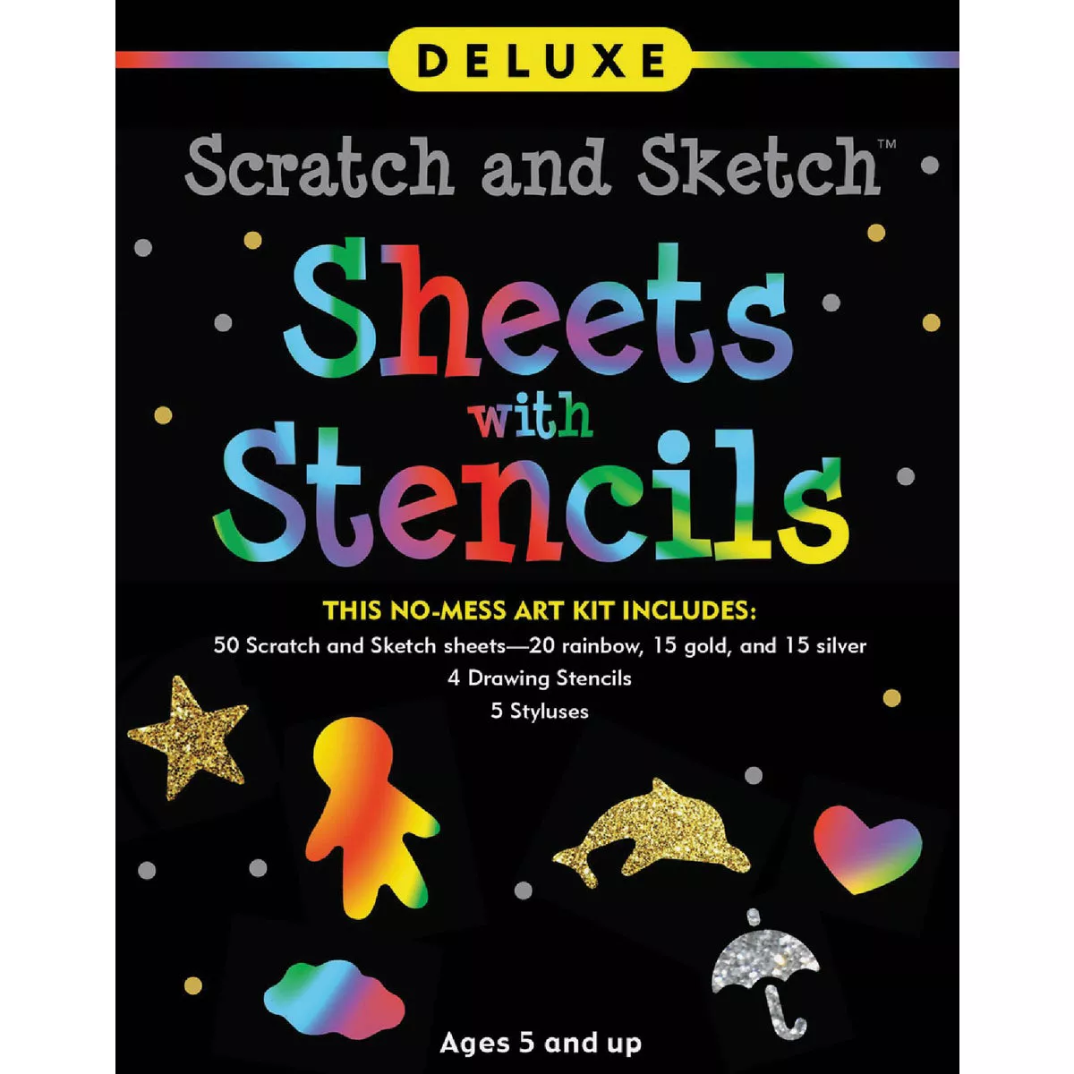 Peter Pauper Deluxe Scratch and Sketch Kit (50 Assorted Sheets with Bonus Stencils)