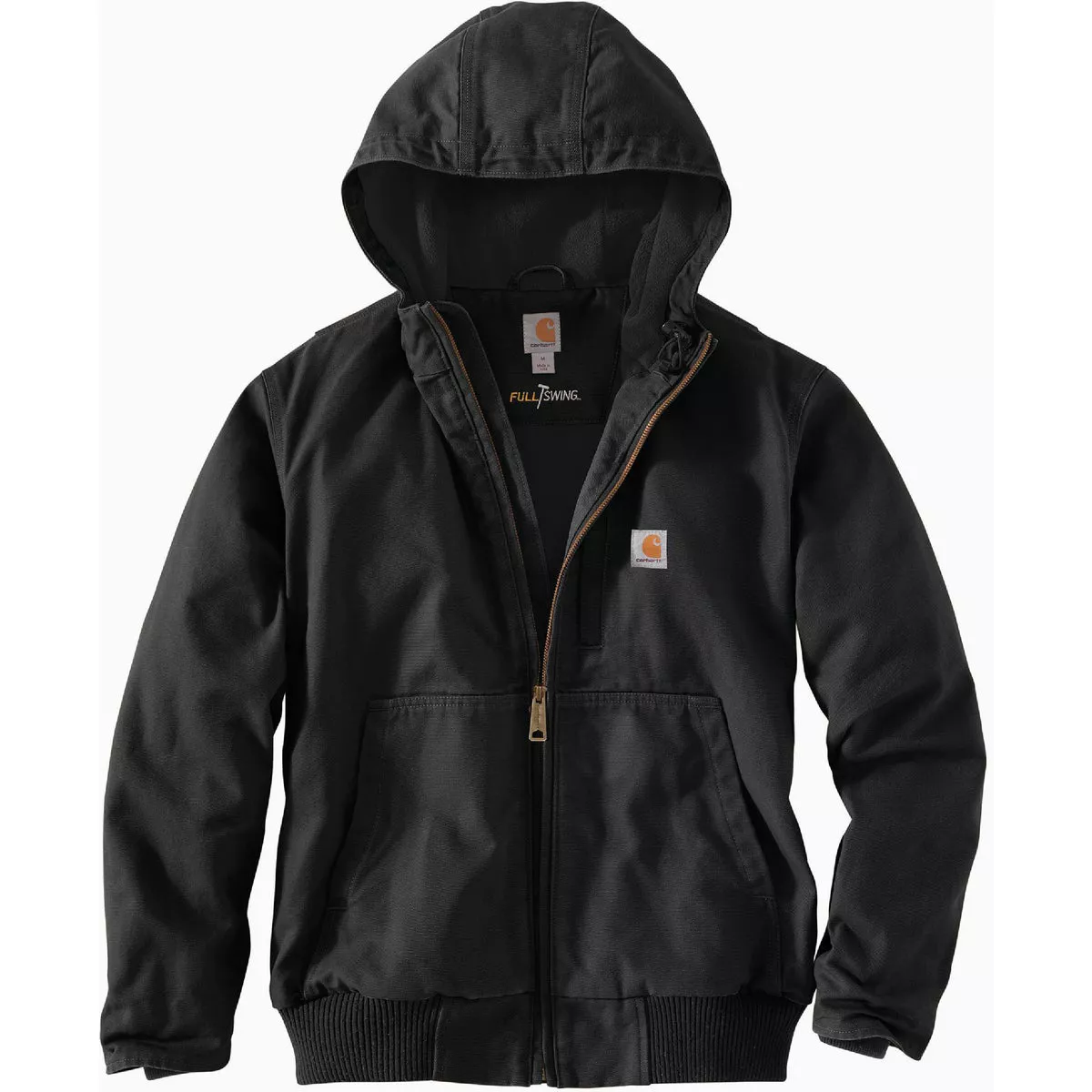 Carhartt Full Swing Men's XL Regular Black Washed Duck Fleece-Lined Active Jacket, Loose Fit