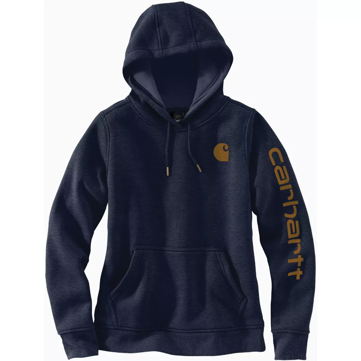 Carhartt Women's XL Regular Navy Heather Midweight Logo Sleeve Graphic Pullover Hooded Sweatshirt, Relaxed Fit