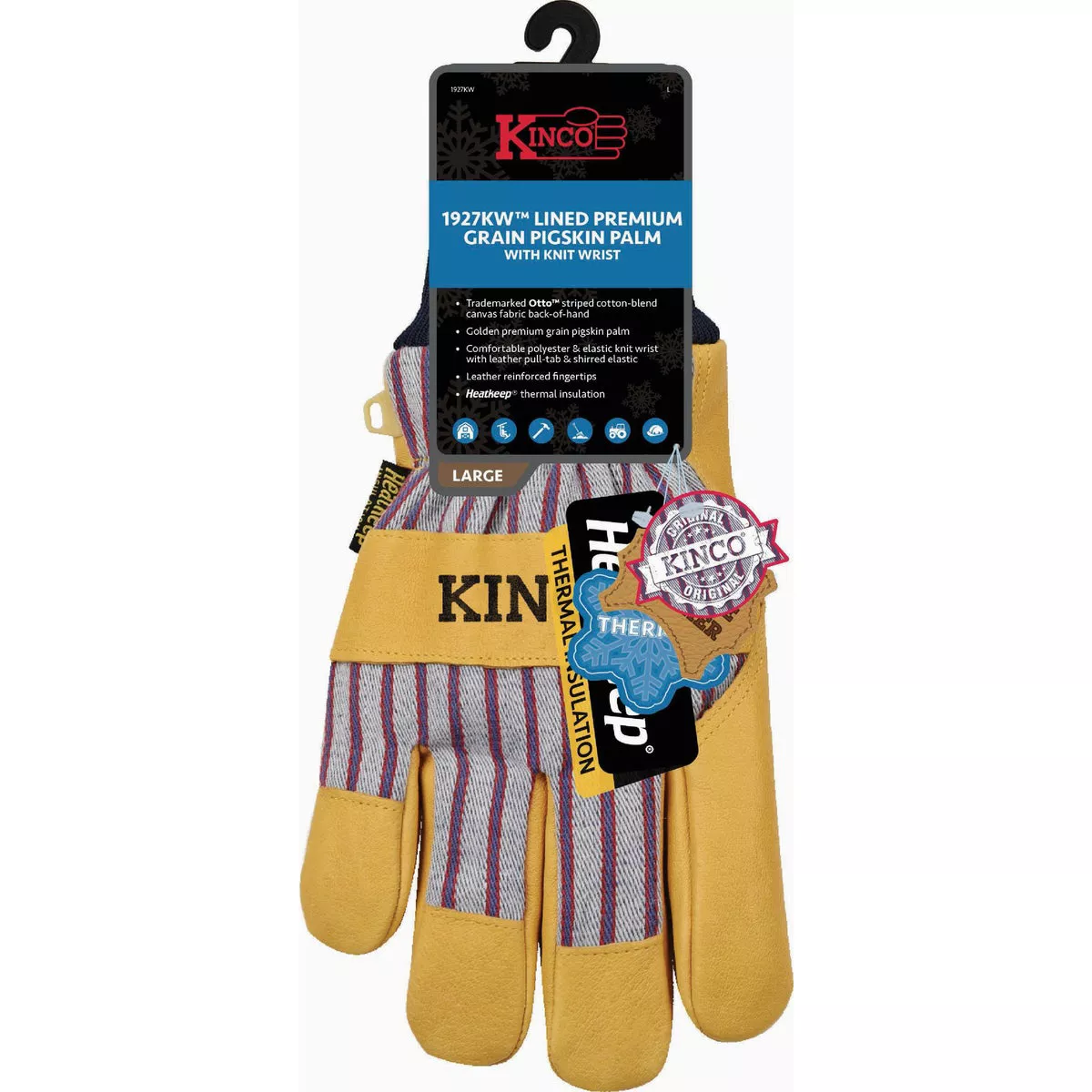 Kinco Otto Striped Men's Small Cotton-Blend Canvas Fabric Winter Work Glove