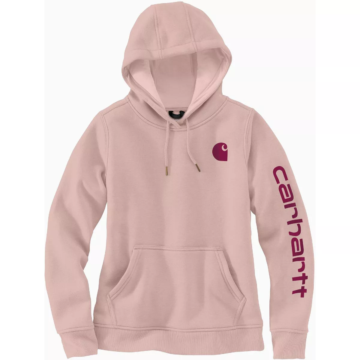 Carhartt Women's Large Regular Ash Rose Midweight Logo Sleeve Graphic Pullover Hooded Sweatshirt, Relaxed Fit