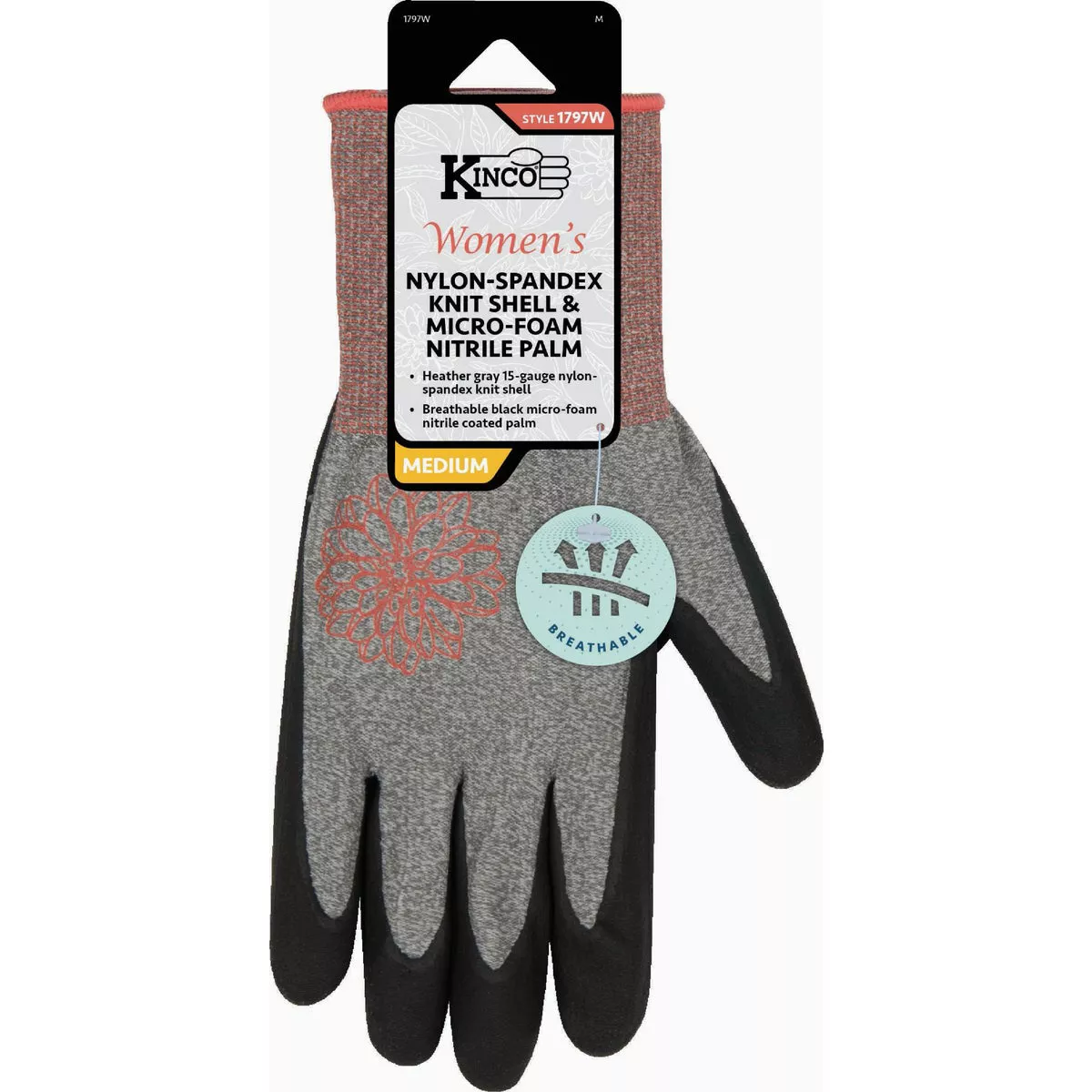 Kinco Women's Large Nylon-Spandex Knit Shell & Micro-Foam Nitrile Palm Work Glove