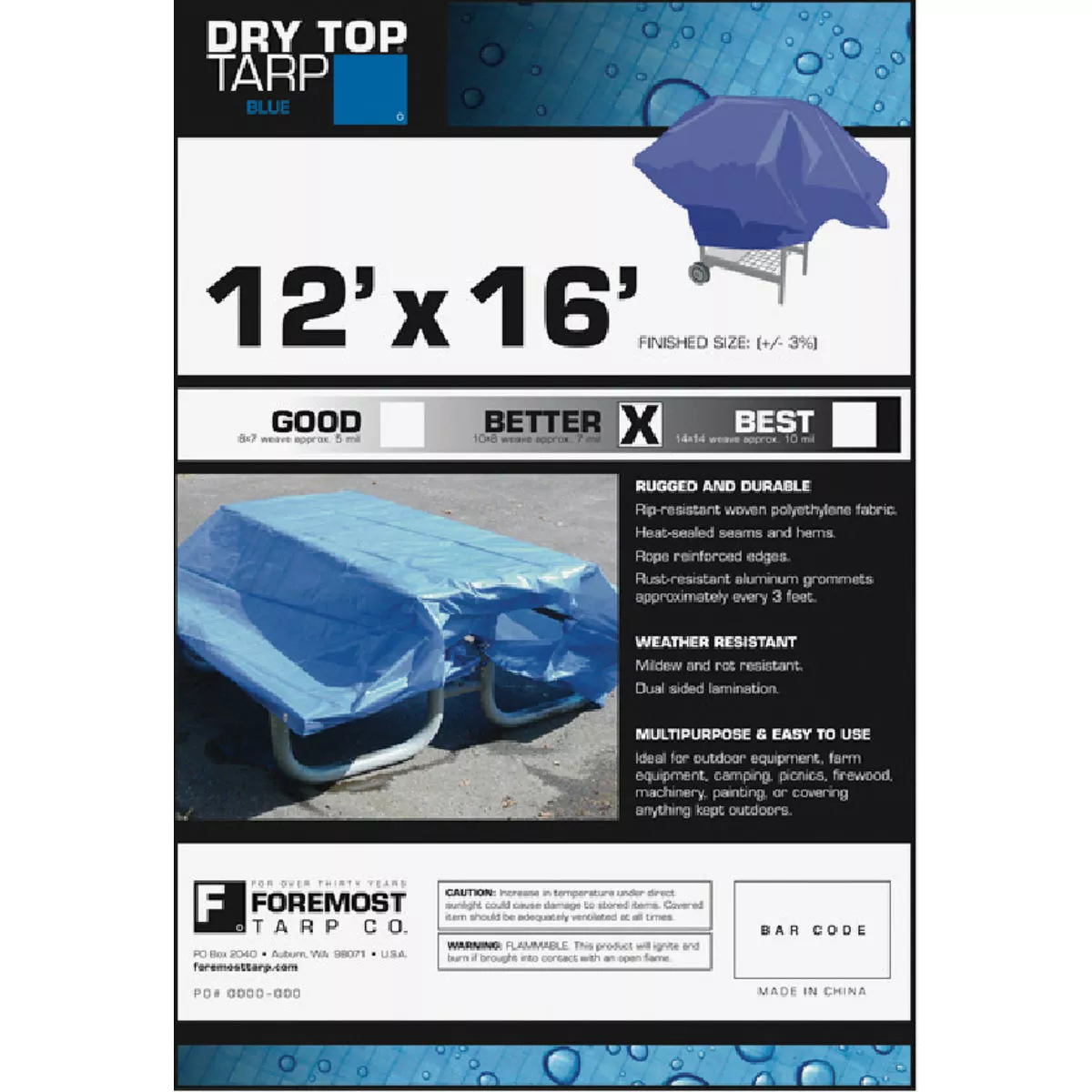 Foremost Dry Top Blue 12 Ft. x 16 Ft. Poly Tarp, 191-820