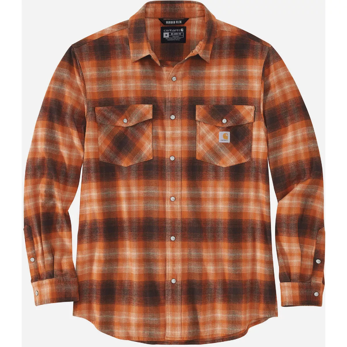 Carhartt Rugged Flex Men's Small Regular Burnt Sienna Long Sleeve Midweight Flannel Plaid Snap-Front Shirt, Relaxed Fit