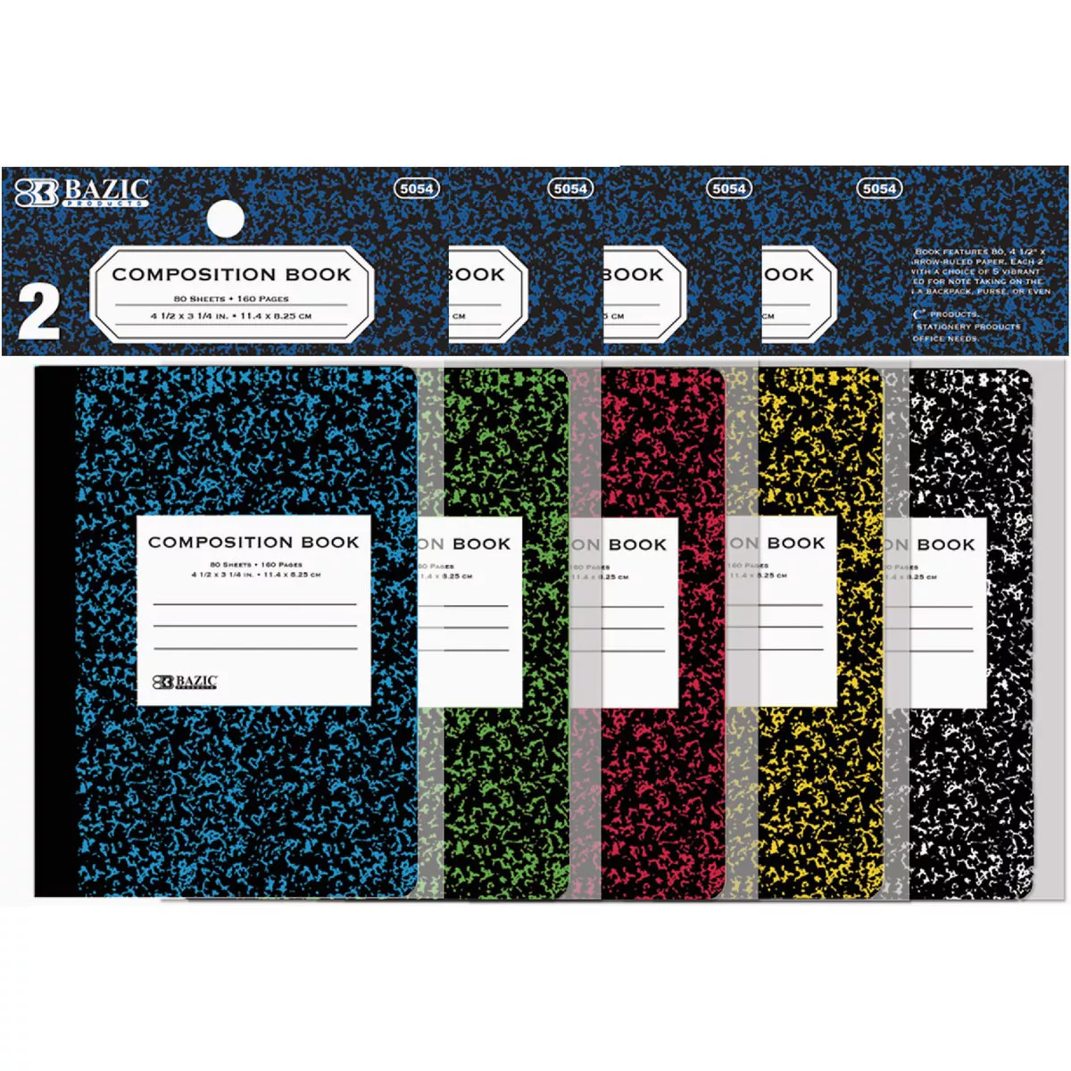 Bazic Products 80 Ct. 4.5 In. x 3.25 In. Mini Marble Composition Book (2-Pack)