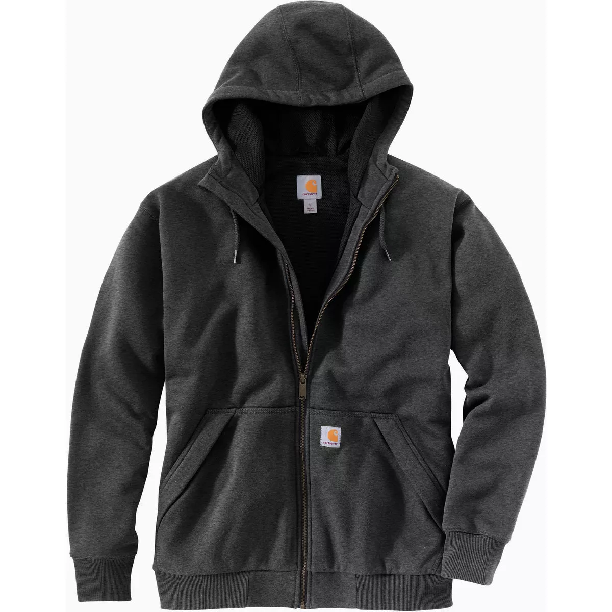 Carhartt Rain Defender Men's Large Regular Carbon Heather Midweight Thermal-Lined Full Zip Hooded Sweatshirt, Loose Fit