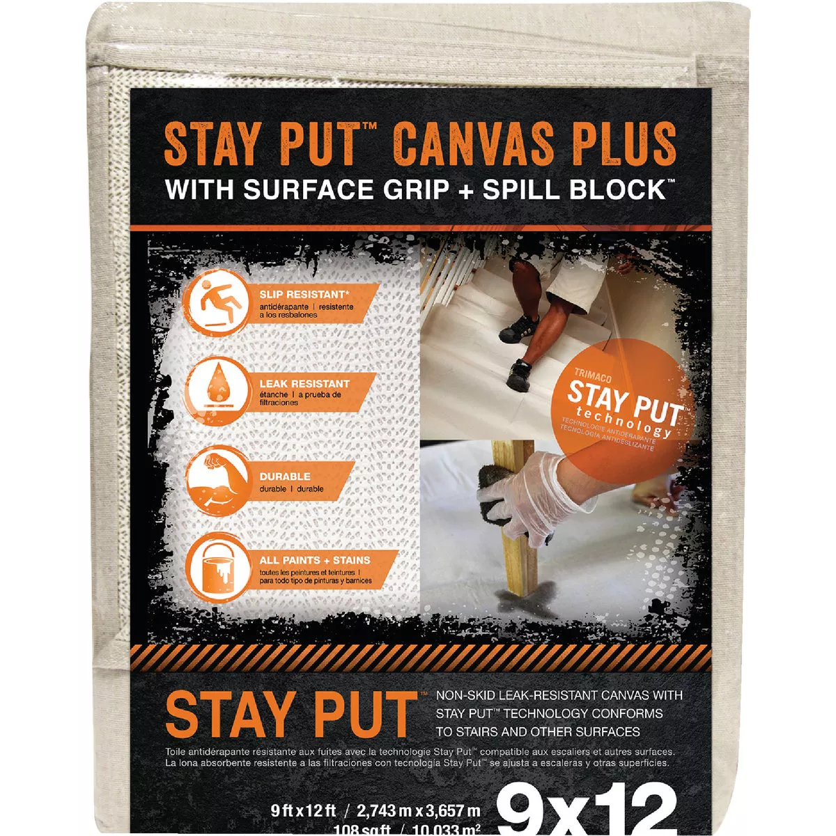 Trimaco Stay Put Canvas Plus 9 Ft. x 12 Ft. Surface Grip & Spill Block