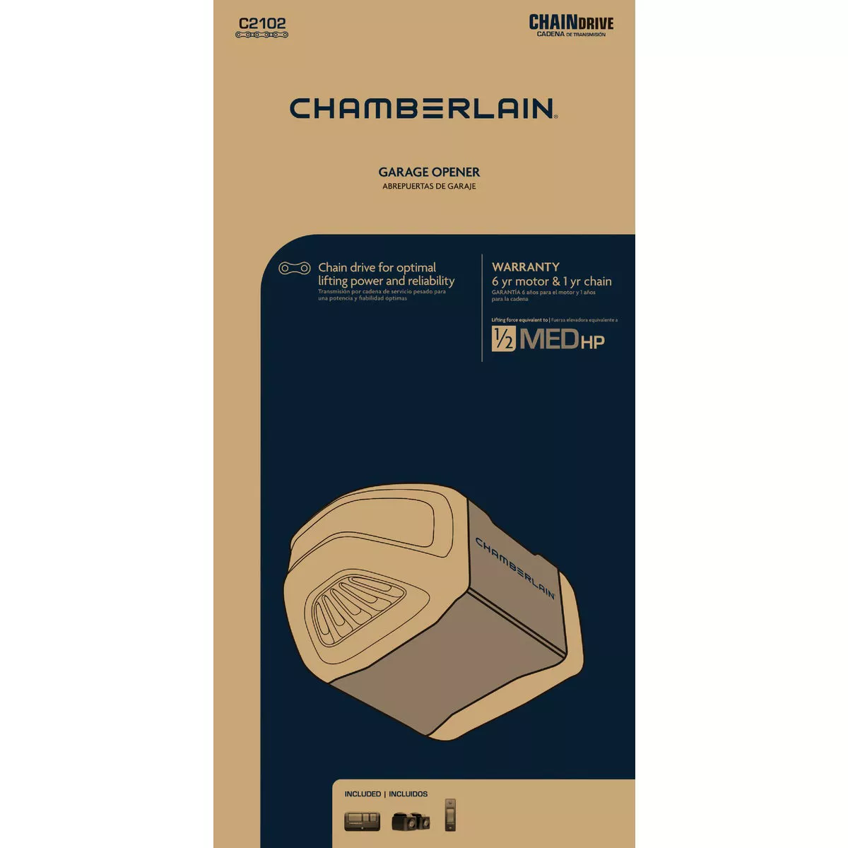 Chamberlain C2102 1/2 HP Durable Chain Drive Garage Door Opener with MED Lifting Power - photo 9