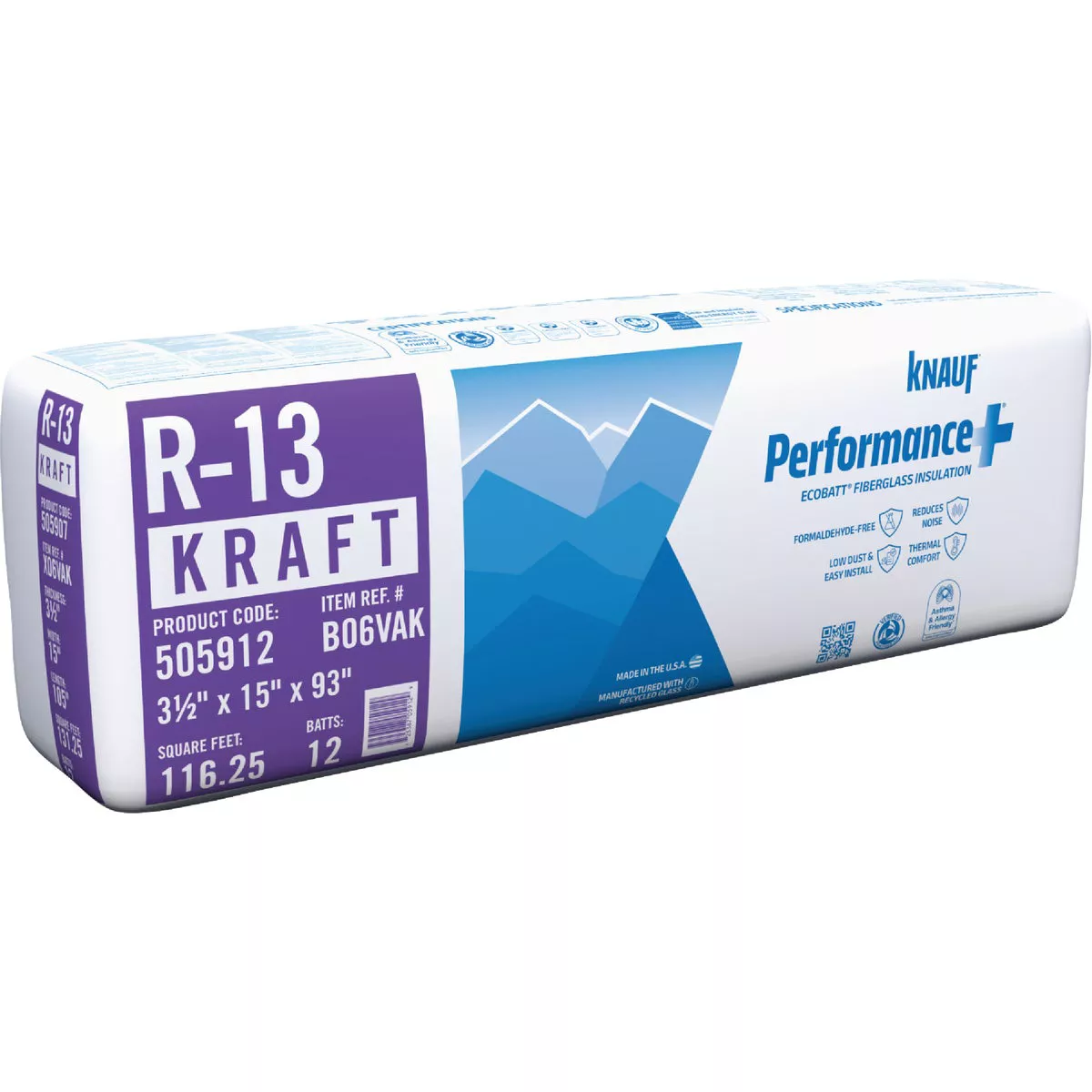 Knauf R-13 15 In. x 93 In. Kraft Faced Batt Fiberglass Insulation (12 Count)