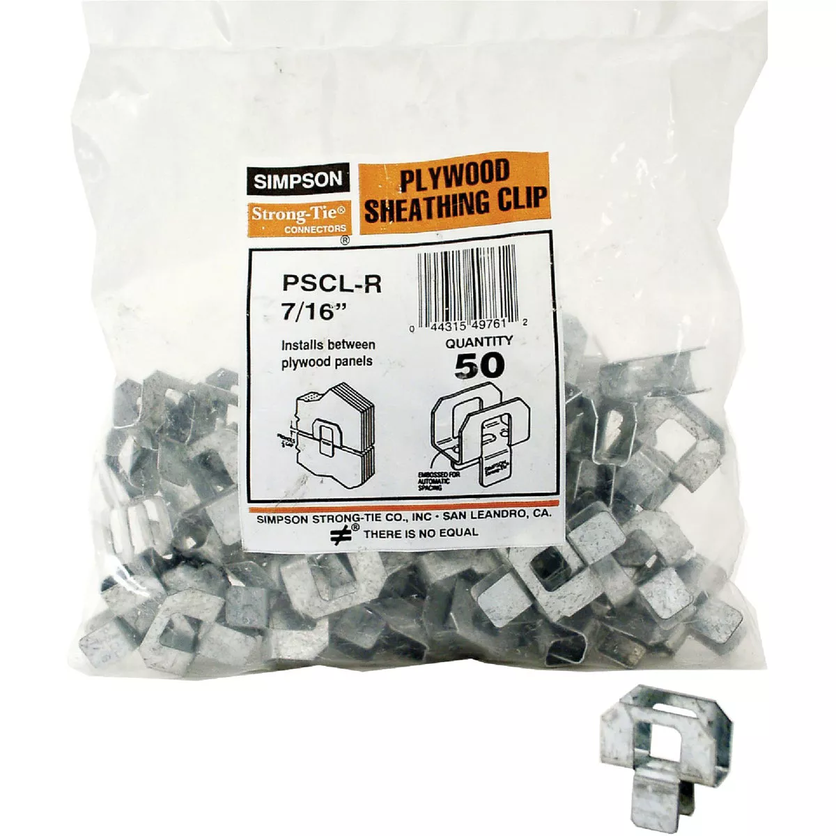 Simpson Strong-Tie 7/16 In. 20 ga Galvanized Steel Plywood Clip (50-Pack)