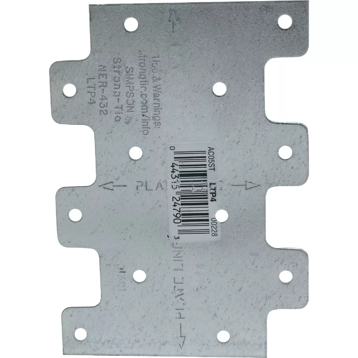 Simpson Strong-Tie 3 In. W x 4 1/4 In. L 20 ga Galvanized Steel Tie Plate