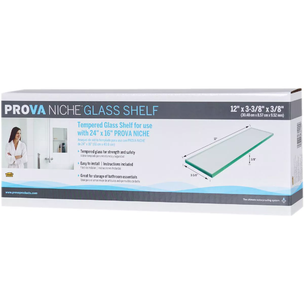 M-D Building Products PROVA NICHE 3-3/8 In. x 12 In. Glass Shelf