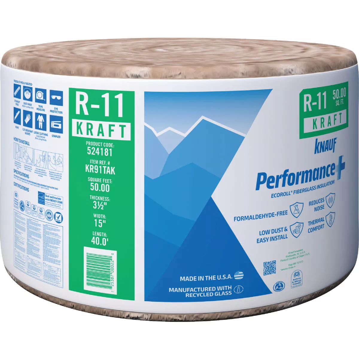 Knauf R-11 15 In. x 40 Ft. Greenguard Kraft Faced Roll Fiberglass Insulation