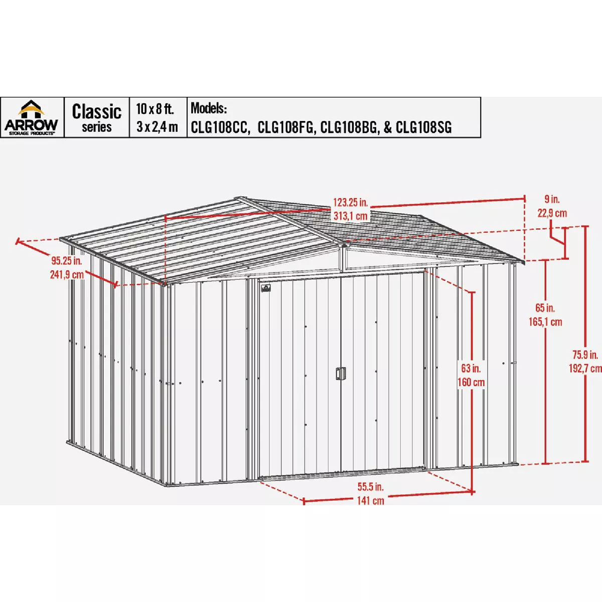 Arrow Classic 10 Ft. x 8 Ft. Galvanized Steel Storage Shed, Charcoal - photo 4