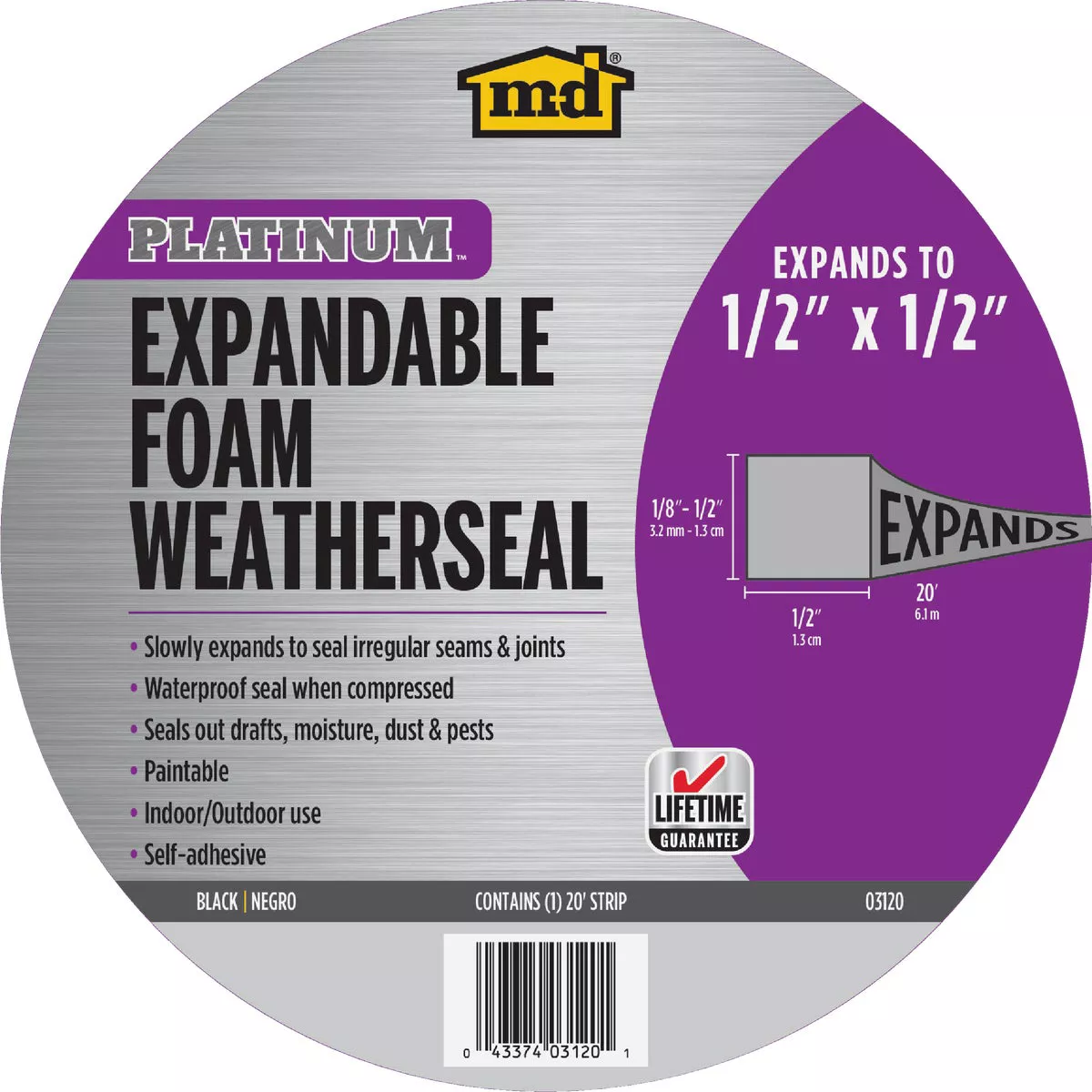 M-D Building Products PLATINUM 1/2 In. Black Expandable Foam Weatherseal for Uneven Gaps - photo 2