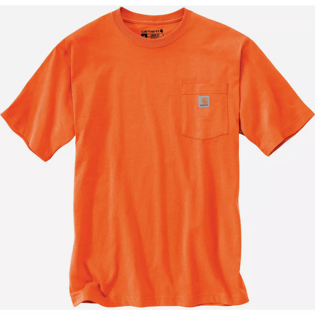 Carhartt Men's Large Tall Brite Orange Heavyweight Short Sleeve Pocket T-Shirt, Loose Fit