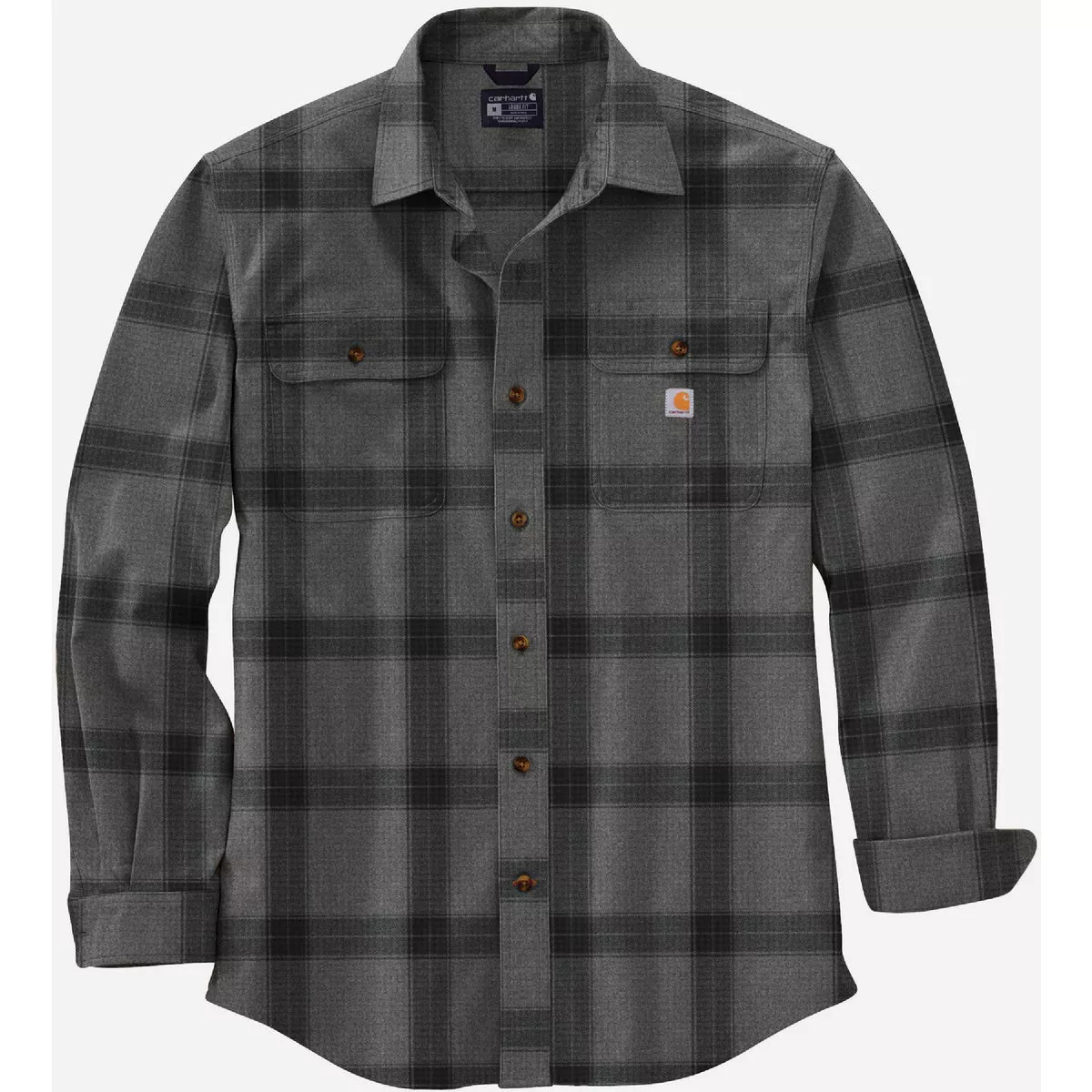 Carhartt Men's XL Regular AsphaltLong Sleeve Heavyweight Flannel Plaid Button Down Shirt, Loose Fit