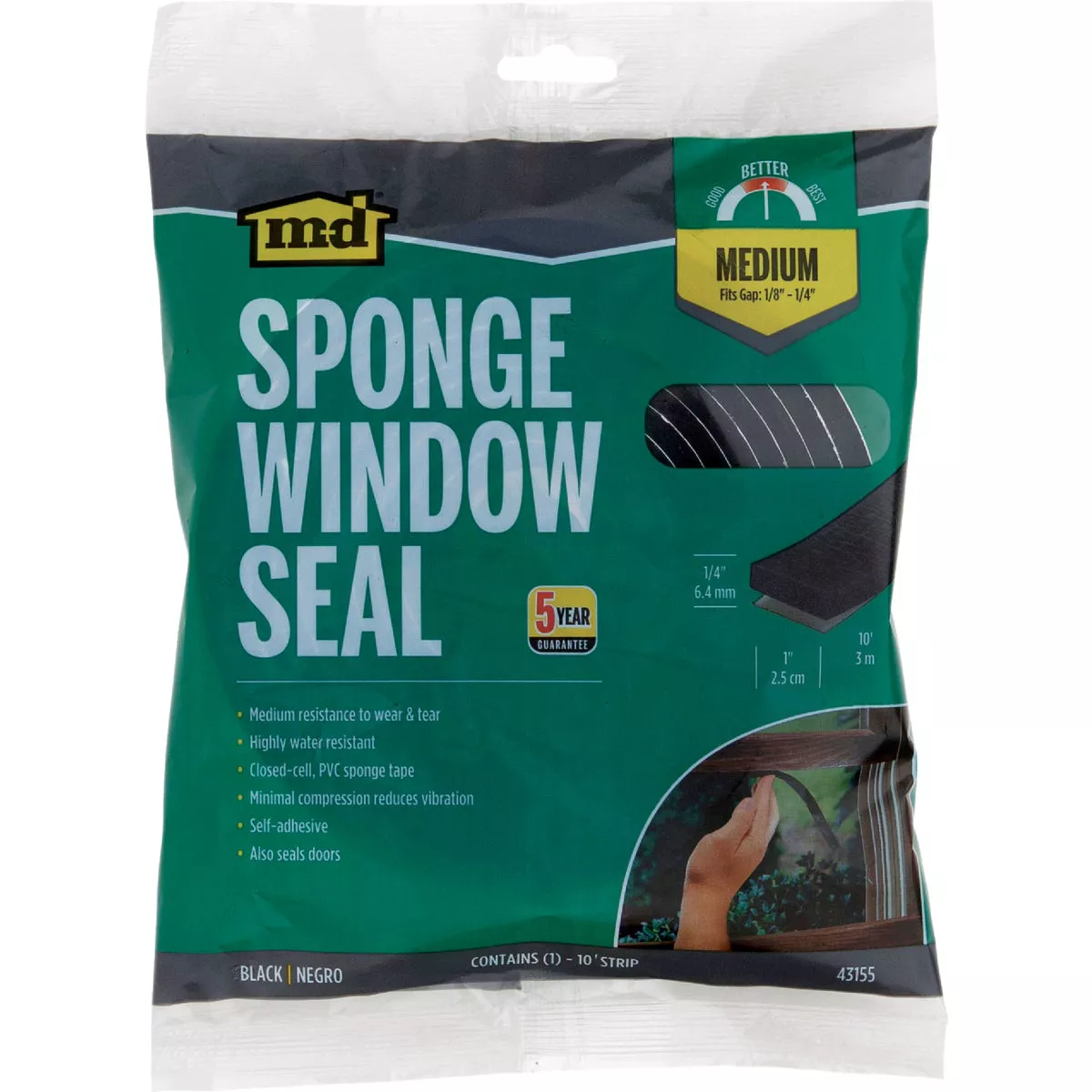 M-D Building Products 1/4 In. x 1 In. x 10 Ft. Black Sponge Window Seal for Medium Gaps - photo 2