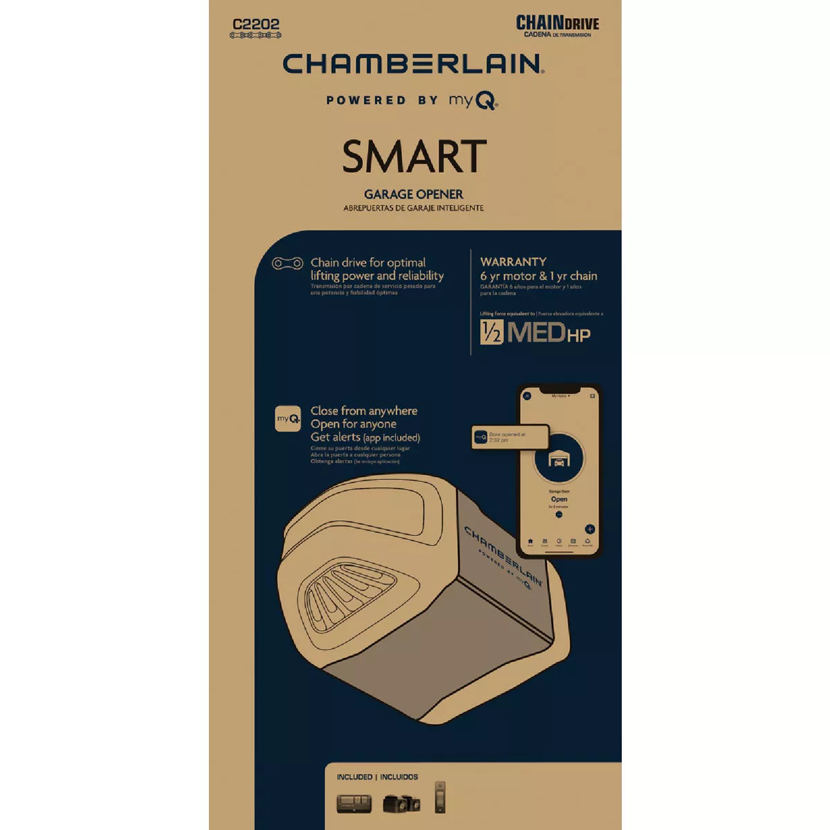 Chamberlain C2202 1/2 HP Smartphone Controlled Chain Drive Garage Door Opener - photo 2