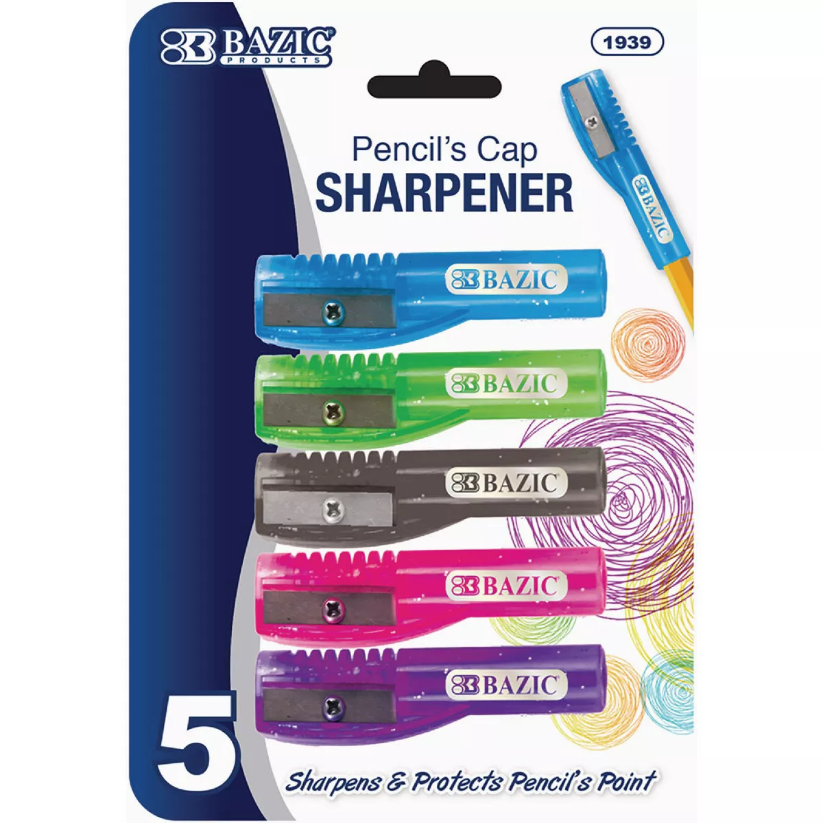 Bazic Products Pencil Cap Sharpener (5-Pack)