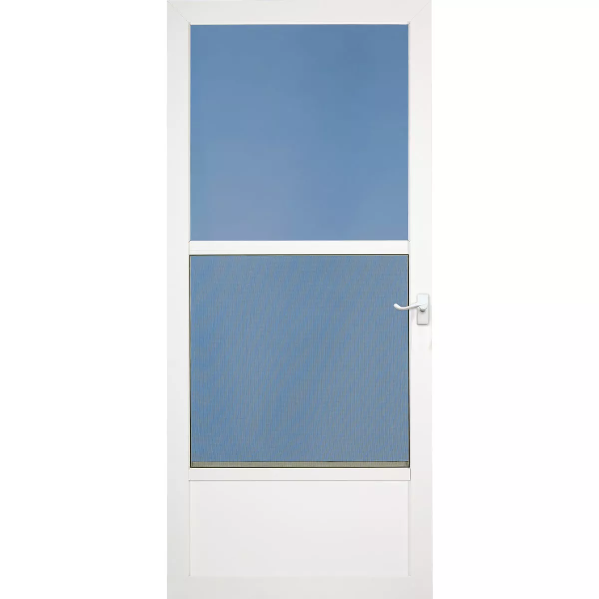 Larson Classic 36 In. W x 81 In. H x 1-1/4 In. Thick White Self-Storing Aluminum Storm Door with Matching Lever Handle