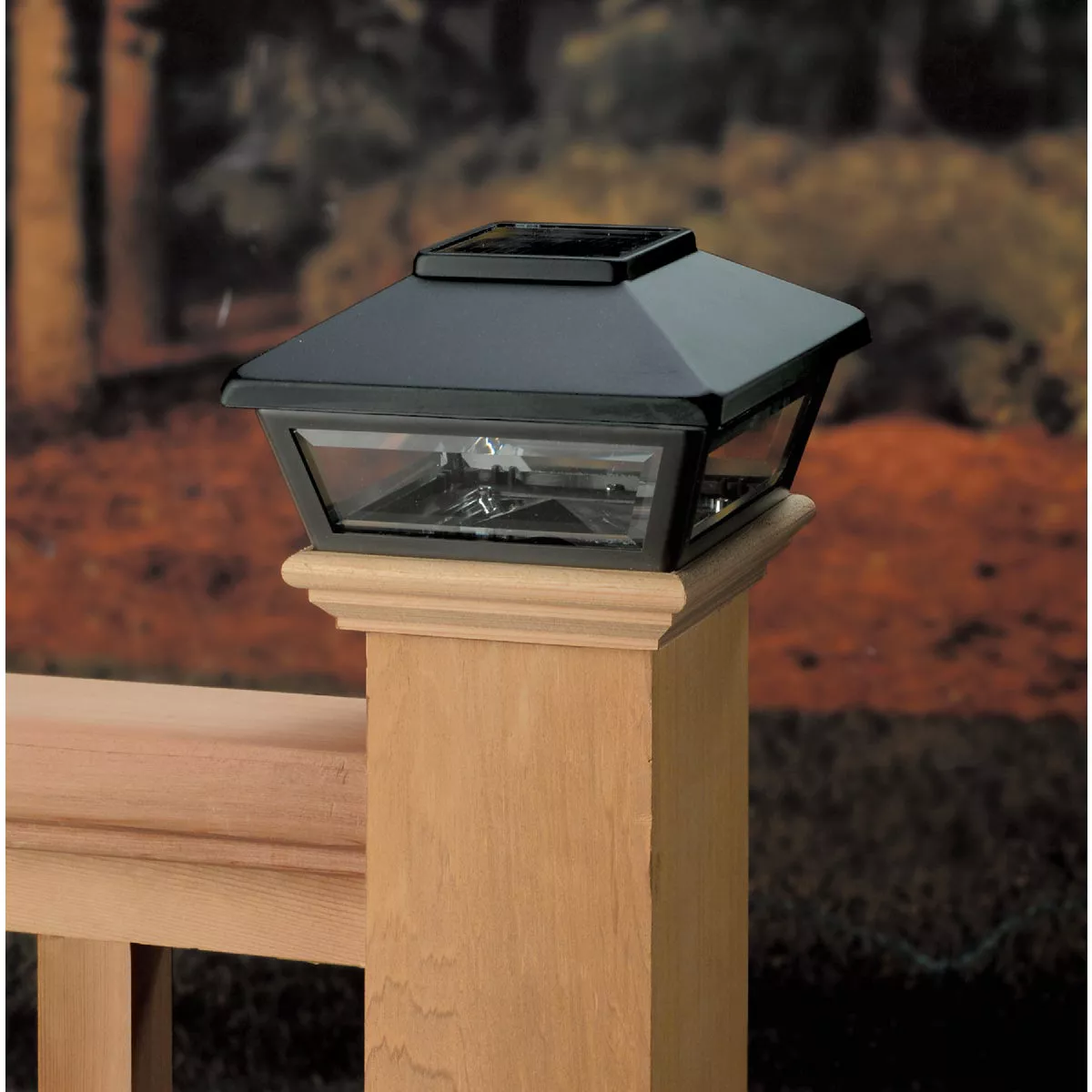 Deckorators 4 In. x 4 In. Black Solar Post Cap with Cedar Base - photo 3