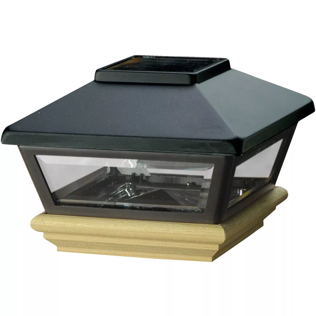 Deckorators 4 In. x 4 In. Black Solar Post Cap with Pine Base